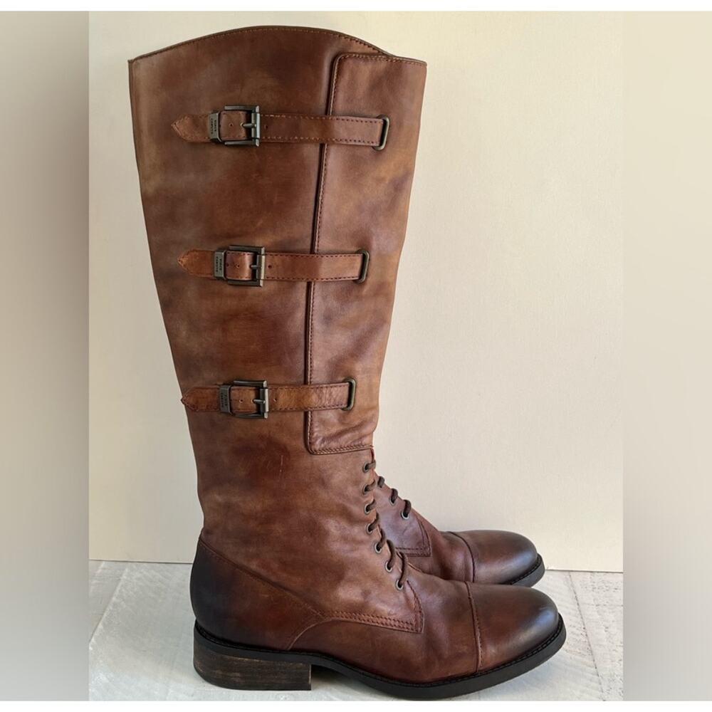 Vince Camuto Brown Combat Boots with Buckle Straps
